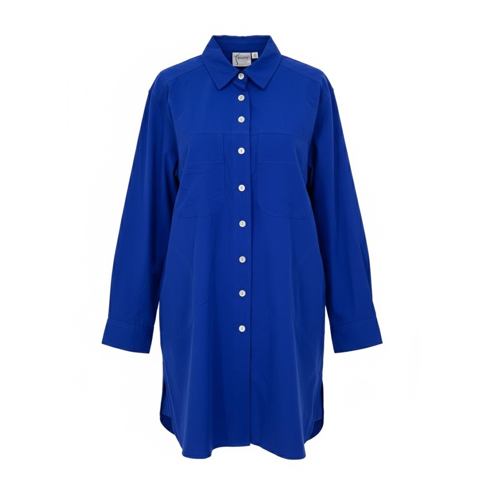 Finley Blue Techy‎ Taffeta Button Down Shirt Dress Long Sleeve Pockets Small